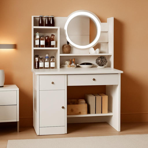 Dressing Table,Makeup Table with Drawers, Vanity Desk with Mirror and Led Lights,3 Lighting Mode,Makeup Vanity Desk,Multifunctional Makeup Writing Desk for Bedroom (80CM)