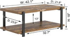 Modern Coffee Table, Rustic Wood Center Table with Storage for Living Room, Industrial Rectangle 2 Tier Low Cocktail Tea Table, Rustic Brown