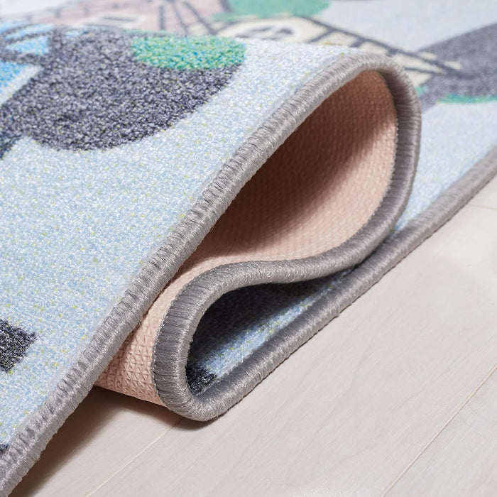 SevenFootNineInByTenFoot BlueGrayPlayroomRug Washable NonSlip SafeBacking