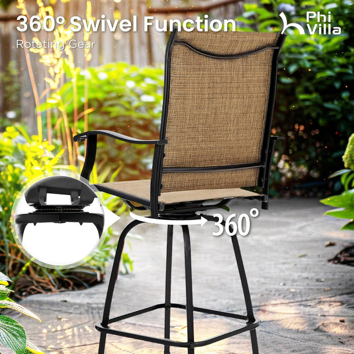 Outdoor Bar Stools Set of 4, Swivel Patio Bar Stools & Chairs with 30" Seat Height & Brown Textilene Backrest, Tall Outdoor Chairs Bar Funiture for Outside, Porch and Yard