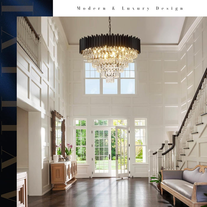 30 Inches Black Crystal Chandelier Ceiling Fixture