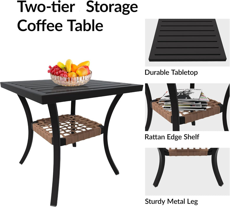 Patio Furniture Set 3 Piece, Rattan Rocking Bistro Table and Chairs Set of 2, Wicker Outdoor Indoor Conversation Set with Soft Thick Cushions and 2-Tier Coffee Table for Balcony, Lawn, Backyard