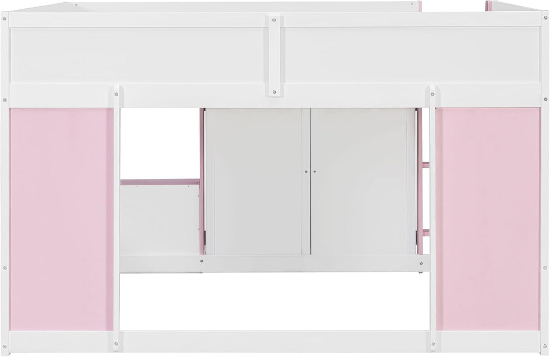 Full Size Loft Bed With Playhouse Cabinets