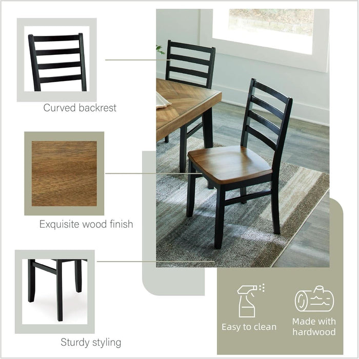 Blondon Rectangular Dining Room Table Set with 6 Chairs, Chevron Pattern, Tapered Legs, Seats 6, Wood, 60" Long, Brown & Black