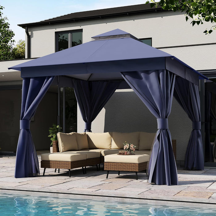 Patio Gazebo 10'X10', Outdoor Heavy Duty Party Tent Shelter with Double Roofs, Mosquito Nettings and Privacy Screens for Backyard, Garden, Lawn, Navy Blue