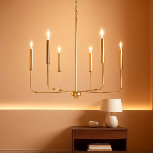 Modern Gold Chandelier for Dining Room,Metal 6-Light Kitchen Light Fixtures,Farmhouse Candle Hanging Pendant Light for Living Room Entryway Foyer Bedroom (Bulb Not Included)