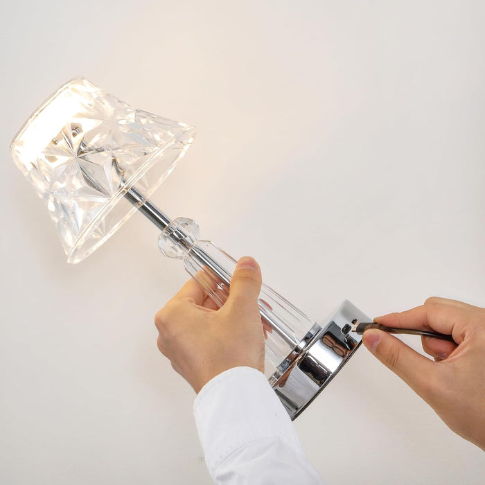 JYL7107A Madelyn 11.5" Bohemian Classic Acrylic Rechargeable Integrated LED Table Lamp Contemporary Bedside Desk Nightstand Lamp for Bedroom Living Room Office, Clear/Chrome