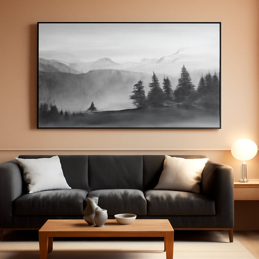 Grey Pictures Wall Decor Forest Artwork Mountain Canvas Painting Landscape Wall Art Prints for Living Room Bedroom Home Hanging Decor 24X48 Inch