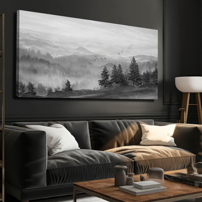 Grey Pictures Wall Decor Forest Artwork Mountain Canvas Painting Landscape Wall Art Prints for Living Room Bedroom Home Hanging Decor 24X48 Inch