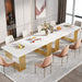 Modern Dining Table for 6-8 People, 70.8 Inches Long White Room Kitchen, Wood Kitchen with Gold Metal Legs, Rectangular Dinner Room, Family Gathering