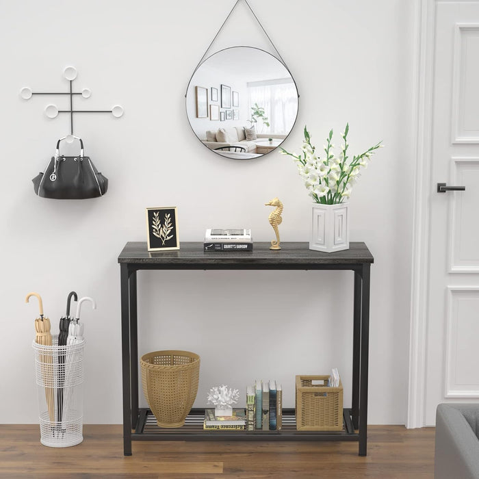 Console Table Sofa Table with Mesh Shelves, 2 Tier Entryway Table Foyer Table for Entryway, Front Hall, Hallway, Sofa, Couch, Living Room, Coffee Bar, Kitchen, Grey, 32 Inch