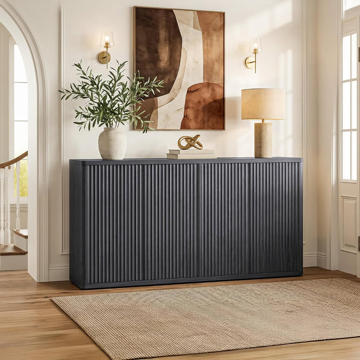 Buffet Cabinet with Storage Accent Sideboard with 4 Doors 66.3" Wide Fluted Credenza Modern Buffet Table Media Console Cabinet Entryway Cabinets for Living Room Kitchen Dining Room Hallway