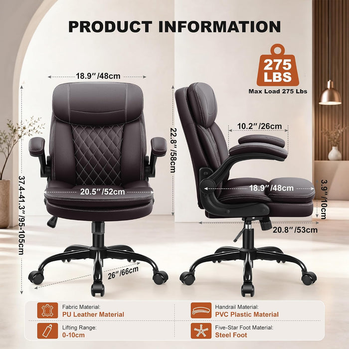 PU Leather Office Chair, Computer Desk Chair with Dual Back Support