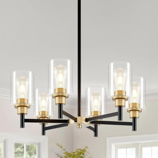 Six Light Black Gold Chandelier Fixture ClearGlassShades