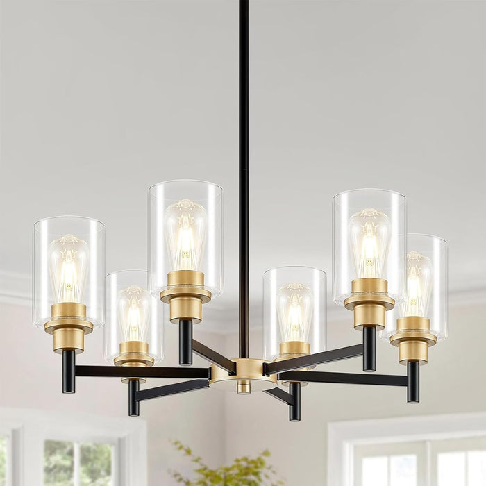 Six Light Black Gold Chandelier Fixture ClearGlassShades