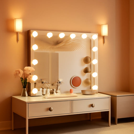 Hollywood Vanity Mirror with Lights, 15 Dimmable Bulbs, 3 Color Lights,Make up Lighted Mirror, Aluminum Metal Frame, USB Charging Port（23" X 18"）