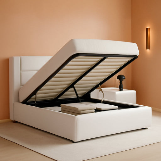 Full Size Velvet Lift up Storage Bed, Modern Wingback Headboard, Hydraulic Support, No Box Spring Needed, White