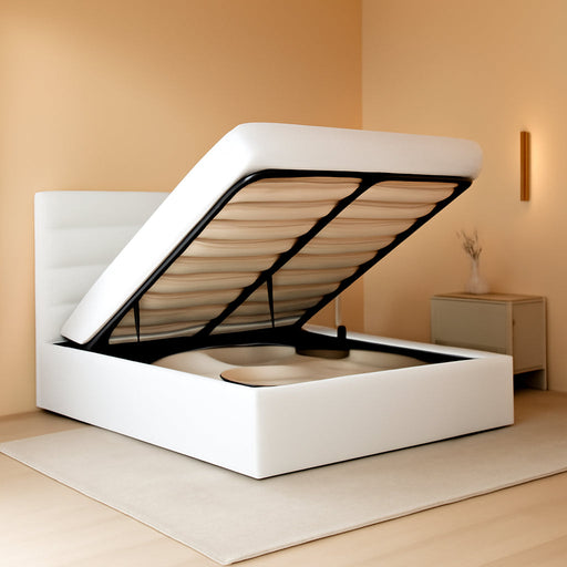 Queen Size Velvet Lift up Storage Bed, Modern Wingback Headboard, Hydraulic Support, No Box Spring Needed, White