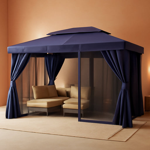 Patio Gazebo 10'X13', Outdoor Heavy Duty Party Tent Shelter with Double Roofs, Mosquito Nettings and Privacy Screens for Backyard, Garden, Lawn, Navy Blue