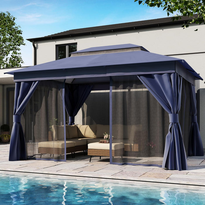 Patio Gazebo 10'X13', Outdoor Heavy Duty Party Tent Shelter with Double Roofs, Mosquito Nettings and Privacy Screens for Backyard, Garden, Lawn, Navy Blue