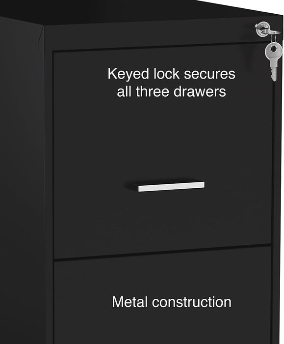 Vertical File Cabinet, 3-Drawer, Letter/Legal, Locking, Black