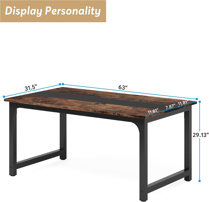 Tribesigns 63"X31.5" Dining Table, Industrial Kitchen Table for 4-6 Person, Rectangular Dinner Table for Dining Room Kitchen Living Room, with Heavy Duty Metal Legs, Vintage Brown
