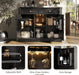 47" Wine Bar Cabinet with LED Light & Power Outlets, 2 Door Coffee Bar Cabinet with 2 Drawers, Sideboard Buffet Cabinet with Storage, Liquor Cabinet for Home Bar, Kitchen Living Room, Black