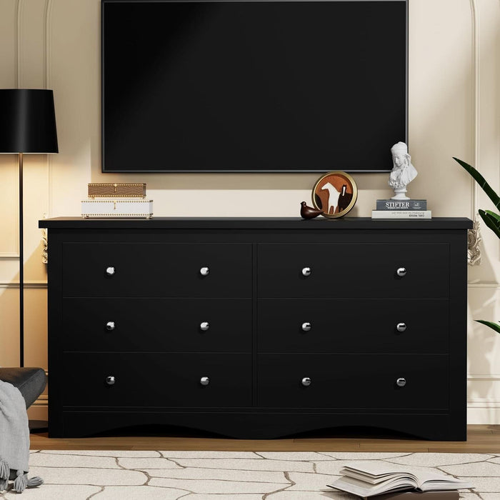 Glossy Black 52 Inch Six Drawer Dresser for Modern Storage Glossy Black 52 Inch Six Drawer Dresser for Modern Storage