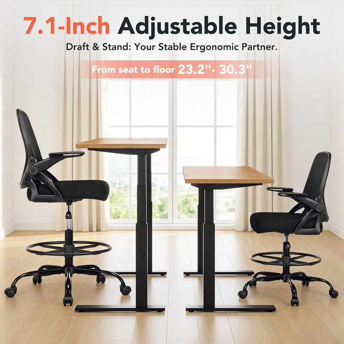 Drafting Chair, Tall Office Chair, Standing Desk Chair, Black，1Pk