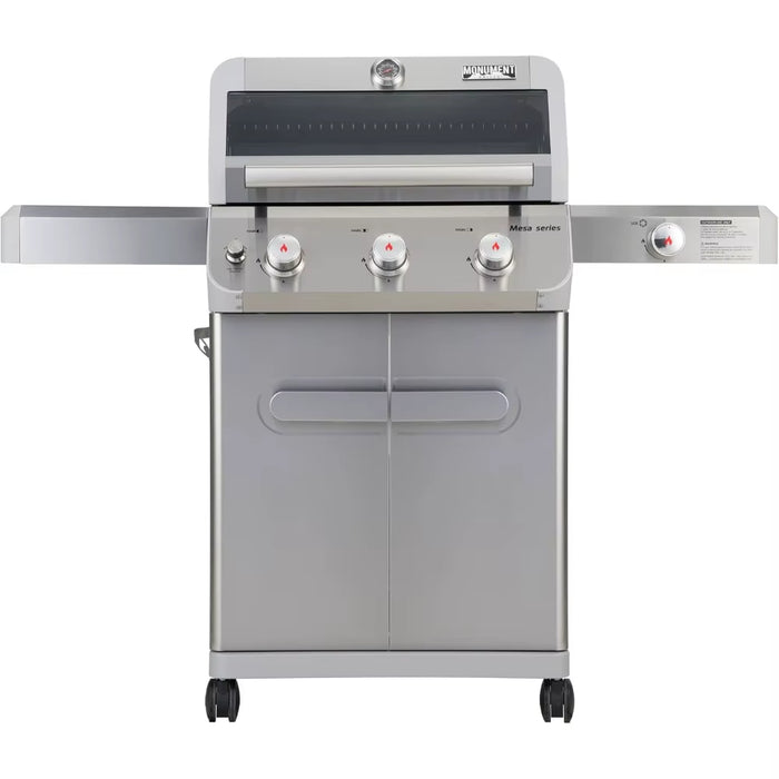 BBQ Grills Barbecue Stainless Steel 3 Burner Propane Gas Grill, 48,000 BTU Patio Garden Grill with Side Burner and Knob Controls