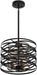 12.6'' Farmhouse Chandeliers for Dining Room, 3-Light Industrial Metal Hanging Light Fixture, Rustic Drum Pendant Light for Entryway Kitchen Foyer Bedroom, Black with Retro Wood Texture Interior