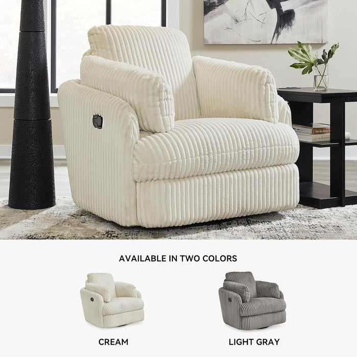 Tie-Breaker Cozy Contemporary Manual Press-Back Swivel Glider Rocker Recliner with 2 Bolster Pillows and Hidden Storage, White