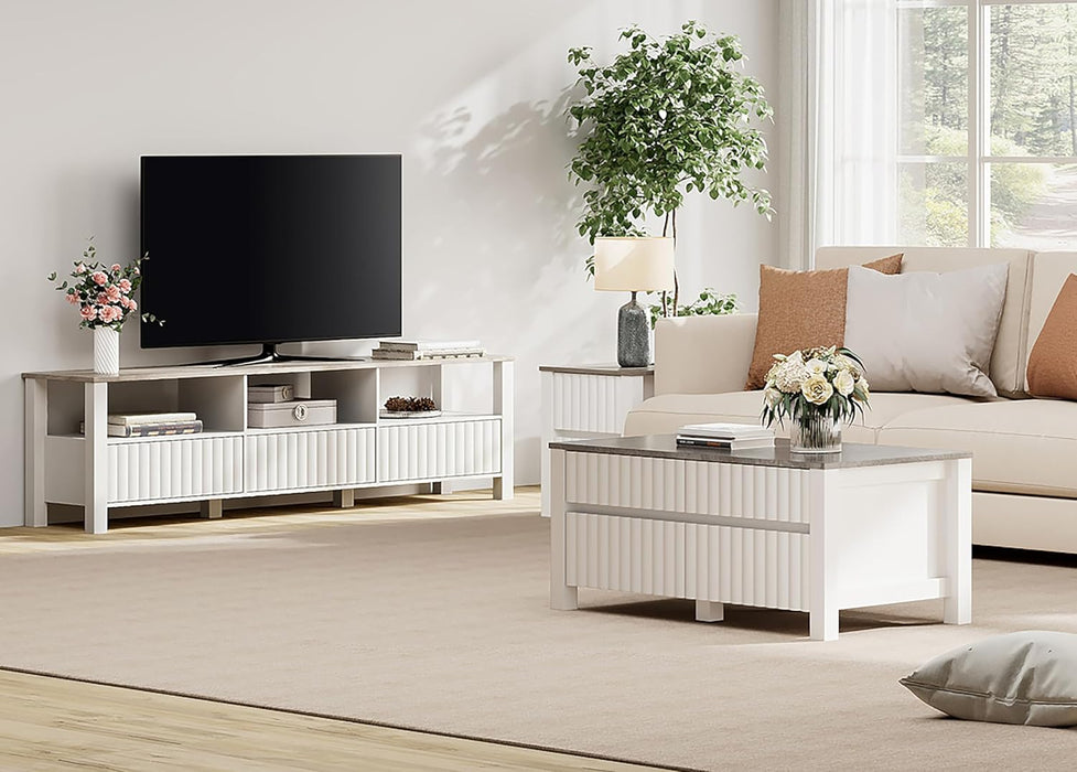 White TV Stand with Storage, Modern Console Table for 65+ Inch Tvs, LED Light Entertainment Center for Living Room, Bedroom, 70 Inch