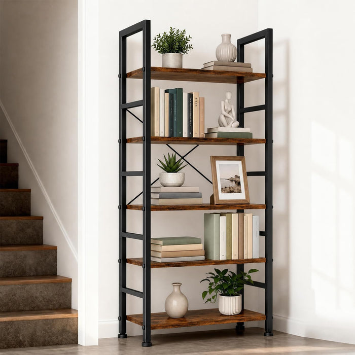 5 Tier Bookshelf, Free Standing Bookcase with Open Storage Shelves