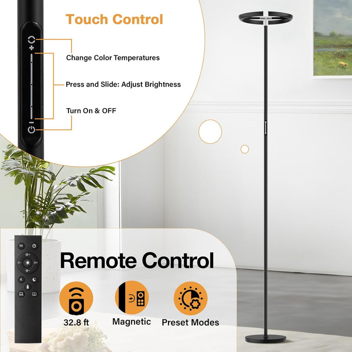 Floor Lamps for Living Room, 40W/2400LM Rotatable LED Floor Lamp with Touch & Remote Control, 70" Tall Standing Lamp Stepless Dimmable, Modern Torchiere Corner Lamp for Bedroom, Office