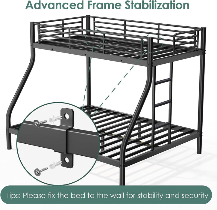 TwinXLOverQueen Bunk Bed HeavyDuty Metal Black Finish