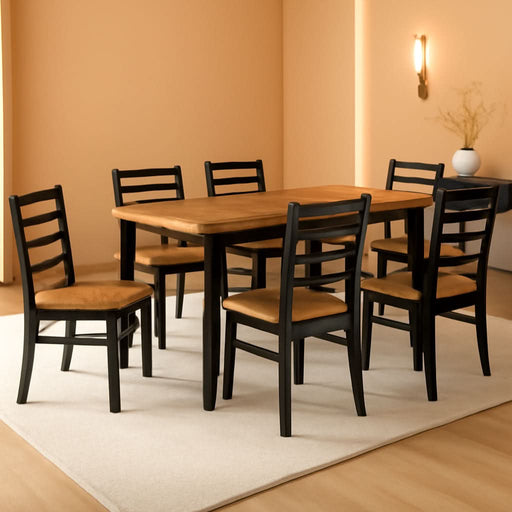 Blondon Rectangular Dining Room Table Set with 6 Chairs, Chevron Pattern, Tapered Legs, Seats 6, Wood, 60" Long, Brown & Black