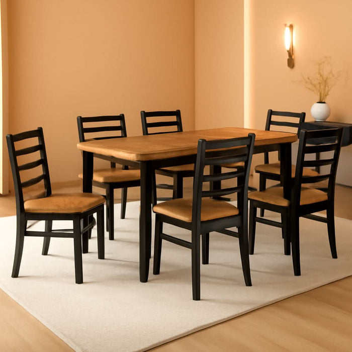 Blondon Rectangular Dining Room Table Set with 6 Chairs, Chevron Pattern, Tapered Legs, Seats 6, Wood, 60" Long, Brown & Black