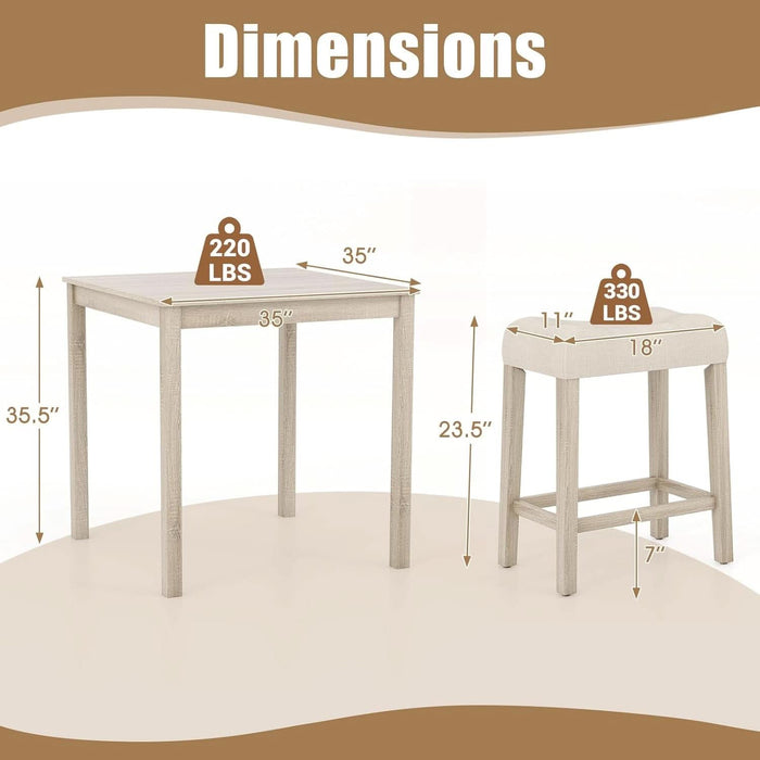 5-Piece Bar Table Set, Square Breakfast Set for 4 W/Padded Stools, Small Kitchen Table Set W/Rubber Wood Legs, Space-Saving Dining Table Set for Living Room, Kitchen, Small Space