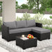Wicker Patio Furniture Patio Couch 3 Pieces Outdoor Sectional with Ottoman and Outdoor Glass Table Weathering Anti-Slip Cushions Furniture Covers, Light Grey