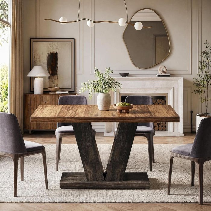 Rectangle Dining Table, 47" Kitchen Table for 4, Black & Brown