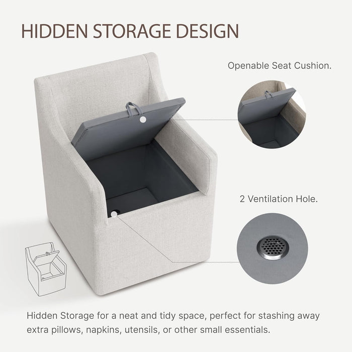 Upholstered Dining Chairs Set of 2, Modern Dining Room Chairs with Casters & Washable Cover, Rolling Accent Chair with Hidden Storage for Kitchen, Farmhouse, Living Room, White, 2 Box