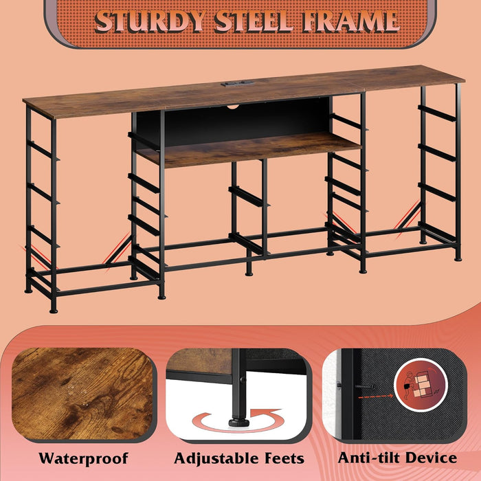 12 Drawer Dresser for Bedroom, Dresser TV Stand for 65, 70, 75 Inch TV with Led Lights & Charging Station, Wide Chest of Drawers with Open Shelves, Fabric Dressers for Living Room, Rustic Brown