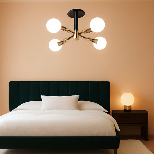 Black and Gold Modern Sputnik Chandelier Ceiling Light Fixtures,4-Lights Mid Century Industrial Metal Semi Flush Mount Ceiling Lights for Bedroom Kitchen Hallway Entryway Office UL Listed