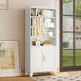 71" H Tall Metal Bookcases and Bookshelves with 2 Doors and Adjustable Shelves, White Tall Storage Cabinet Industrial Bookshelf 6-Tier Open Display Shelf，Decor Furniture for Living Room