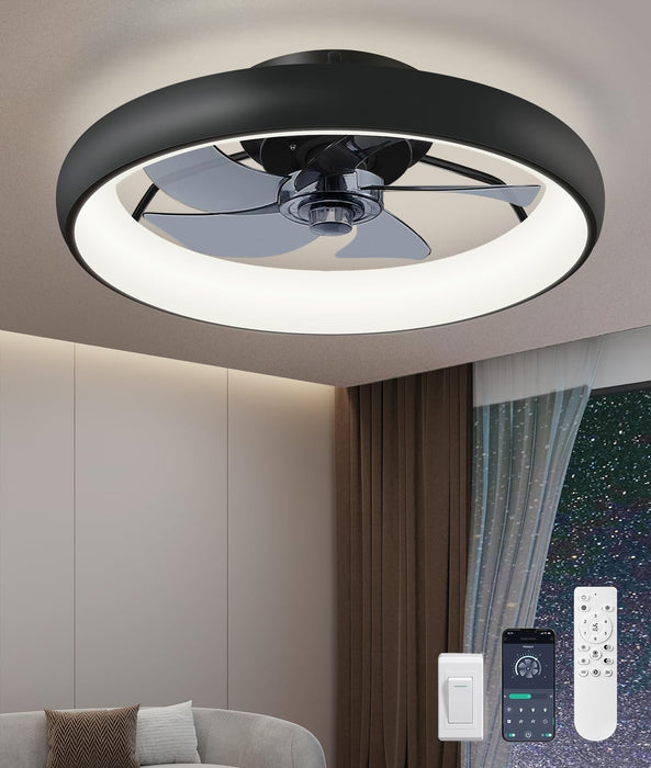 【Upgraded】 Ultra Low Profile Ceiling Fans with Lights and Remote Ultra Quiet 25 Db, 21" Modern Flush Mount Ceiling Fan LED Ceiling Fan Fandelier Ceiling Fan