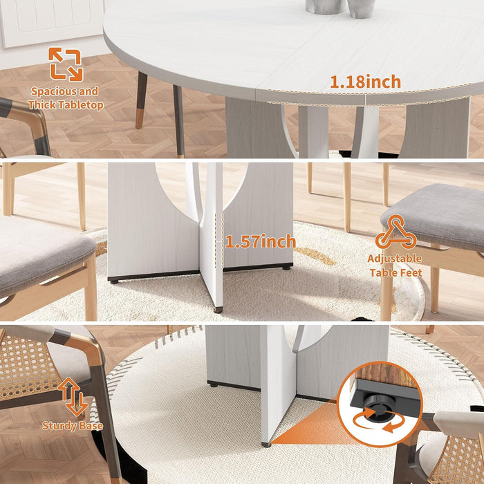 Round Dining Table for 4-6, 47” Modern Kitchen Dining Table Circle with Pedestal Wood Base,Rustic round Table for Kitchen, Living Room, Dining Room (White)