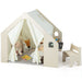 6-In-1 Kids Playhouse Wooden Indoor Play Tent W/ Blackboard, Desk Table, Chair