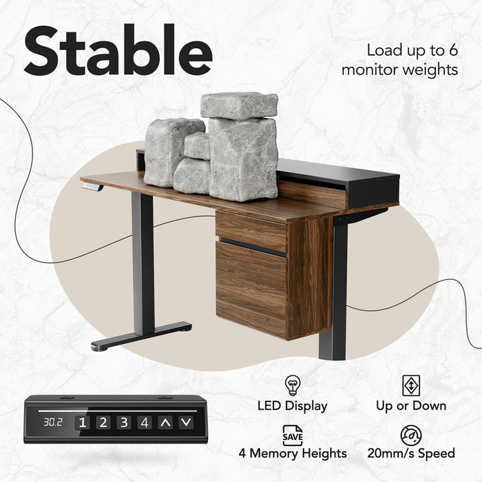 Standing Desk with Drawers and File Cabinet, 47 Inch Electric Height Adjustable Desk with Storage, Ergonomic Stand up Table Compatible with Monitor Stand, Black Walnut