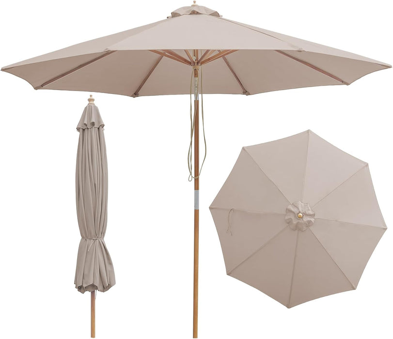 9FT/10FT Bamboo Patio Umbrella, Large Outdoor Umbrella with UPF 50+ Sun Protection, Rope Pulley Lift & Push-Button Tilt, 8-Rib Ventilated Canopy for Garden, Deck, Backyard & Outdoor Dining
